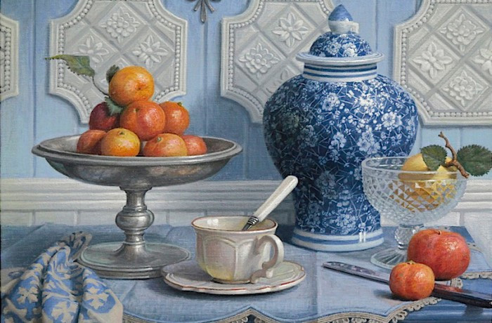 Still Life with a chinese vase and a plate ofclementines